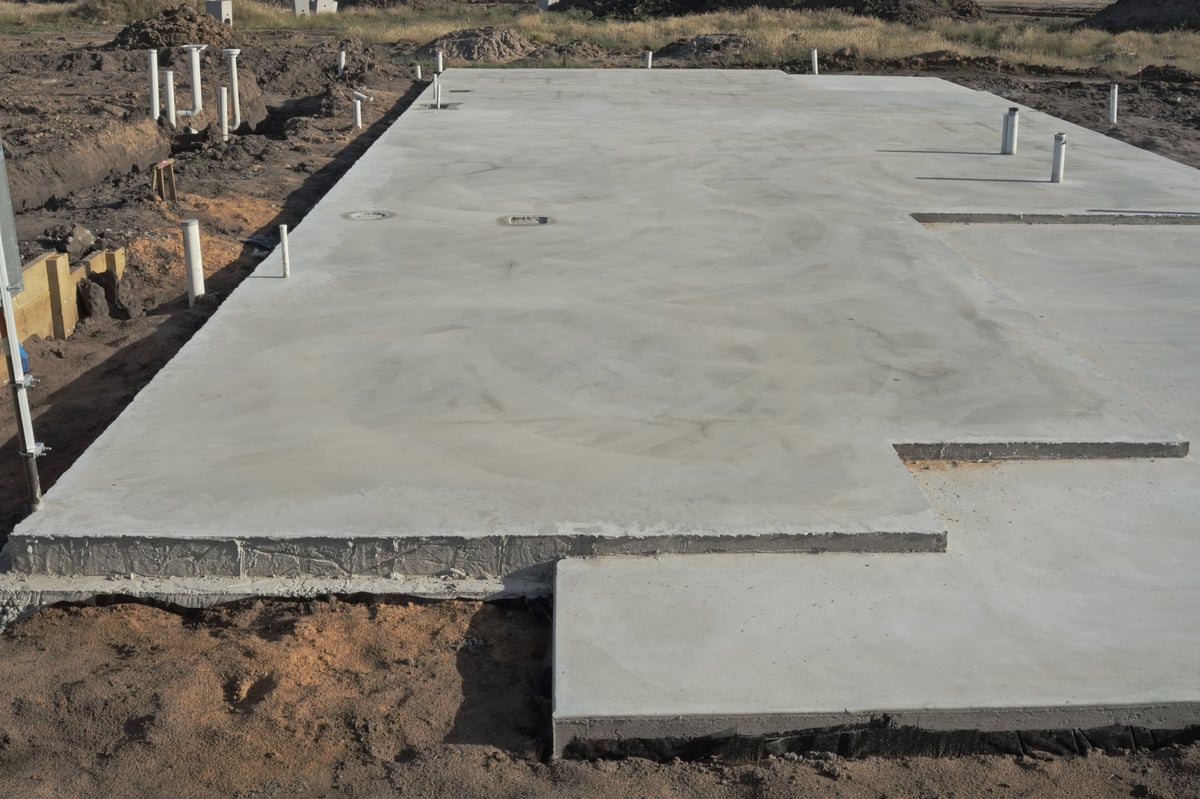 Concrete slab prepared for residential house construction