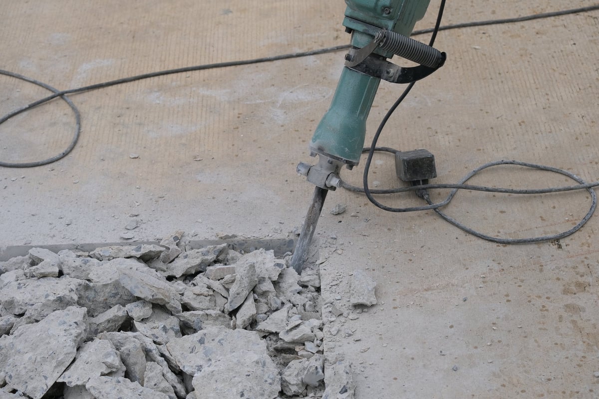 Areas where cement floors are excavated and repaired